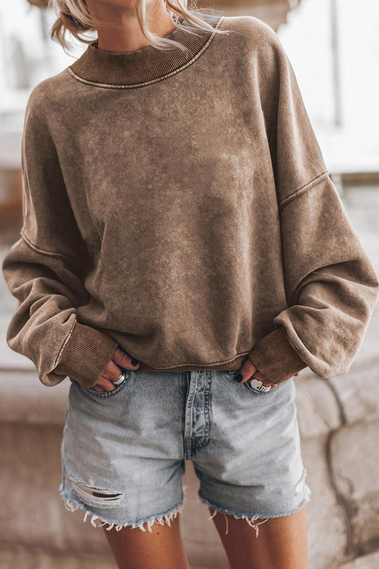 Brown Drop Shoulder Crew Neck Pullover Sweatshirt - L & M Kee, LLC