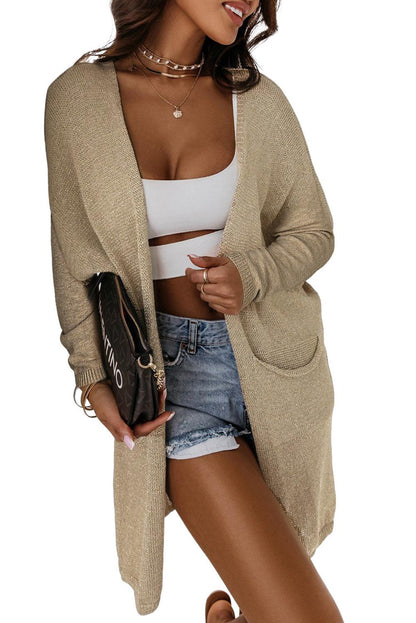 Khaki Pocketed Knit Dolman Sleeve Cardigan - L & M Kee, LLC