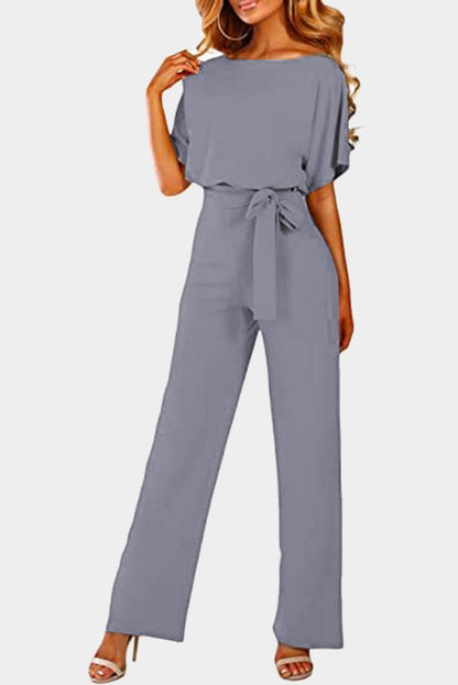 Blue Oh So Glam Belted Wide Leg Jumpsuit - L & M Kee, LLC