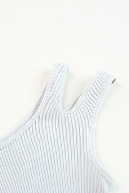 Single Split Shoulder Ribbed Cropped Sports Top - L & M Kee, LLC