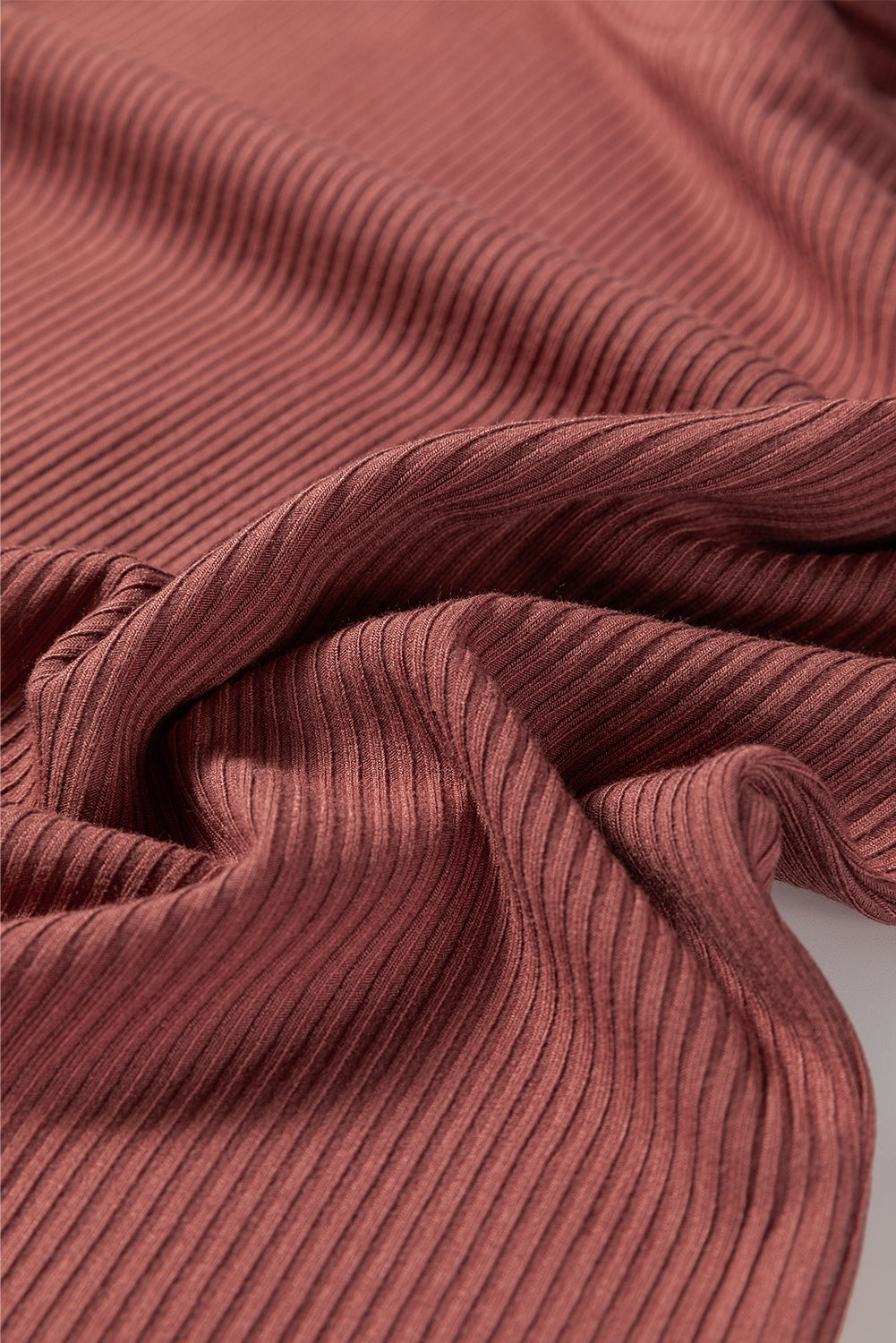 Mineral Red Ribbed Long Sleeve Crew Neck Solid Color Bodysuit