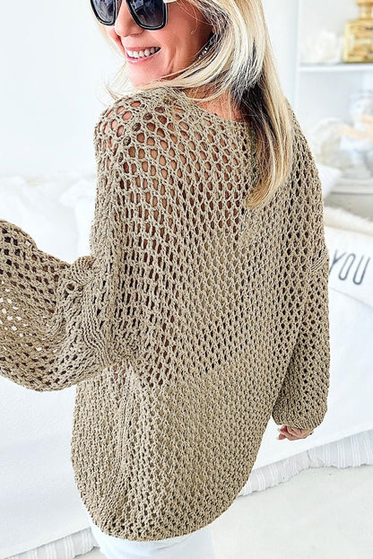 Light French Beige Star Pointelle Knit Baggy Sweater - L & M Kee, LLC