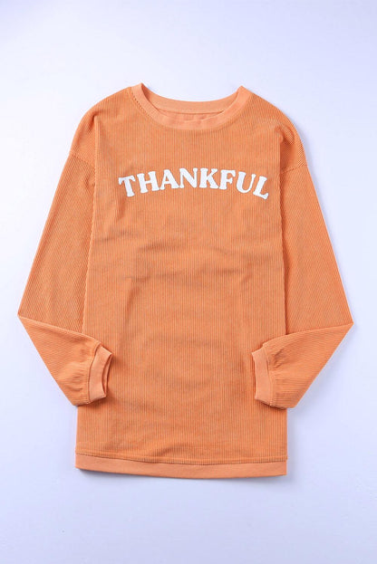 Orange JOLENE Ribbed Corded Oversized Sweatshirt - L & M Kee, LLC