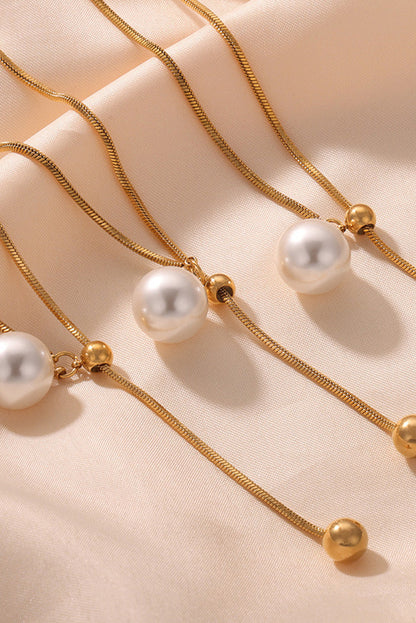 Gold Plated Pearl Beaded Y-Shape Necklace