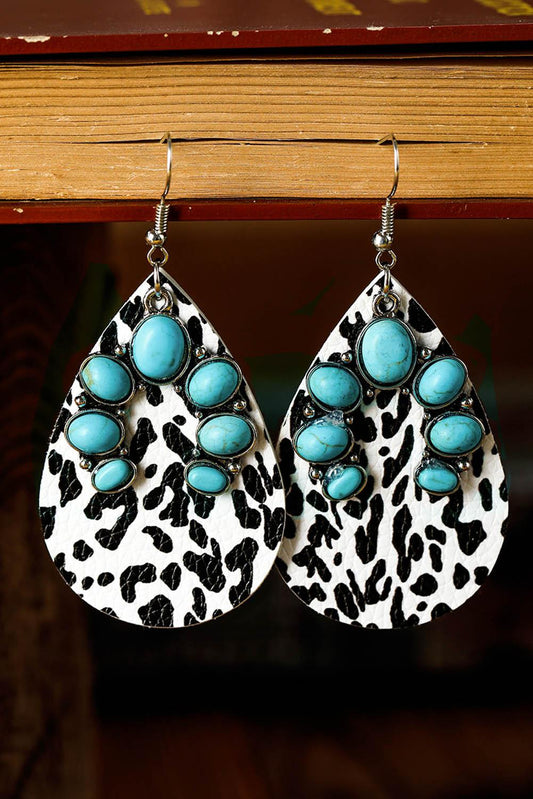 Multicolor Western Turquoise Cow Spots Water Drop Earrings - L & M Kee, LLC