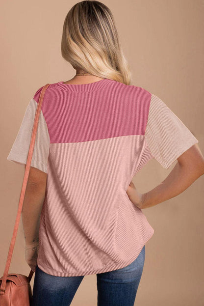 Pink Rib Textured Colorblock T Shirt - L & M Kee, LLC