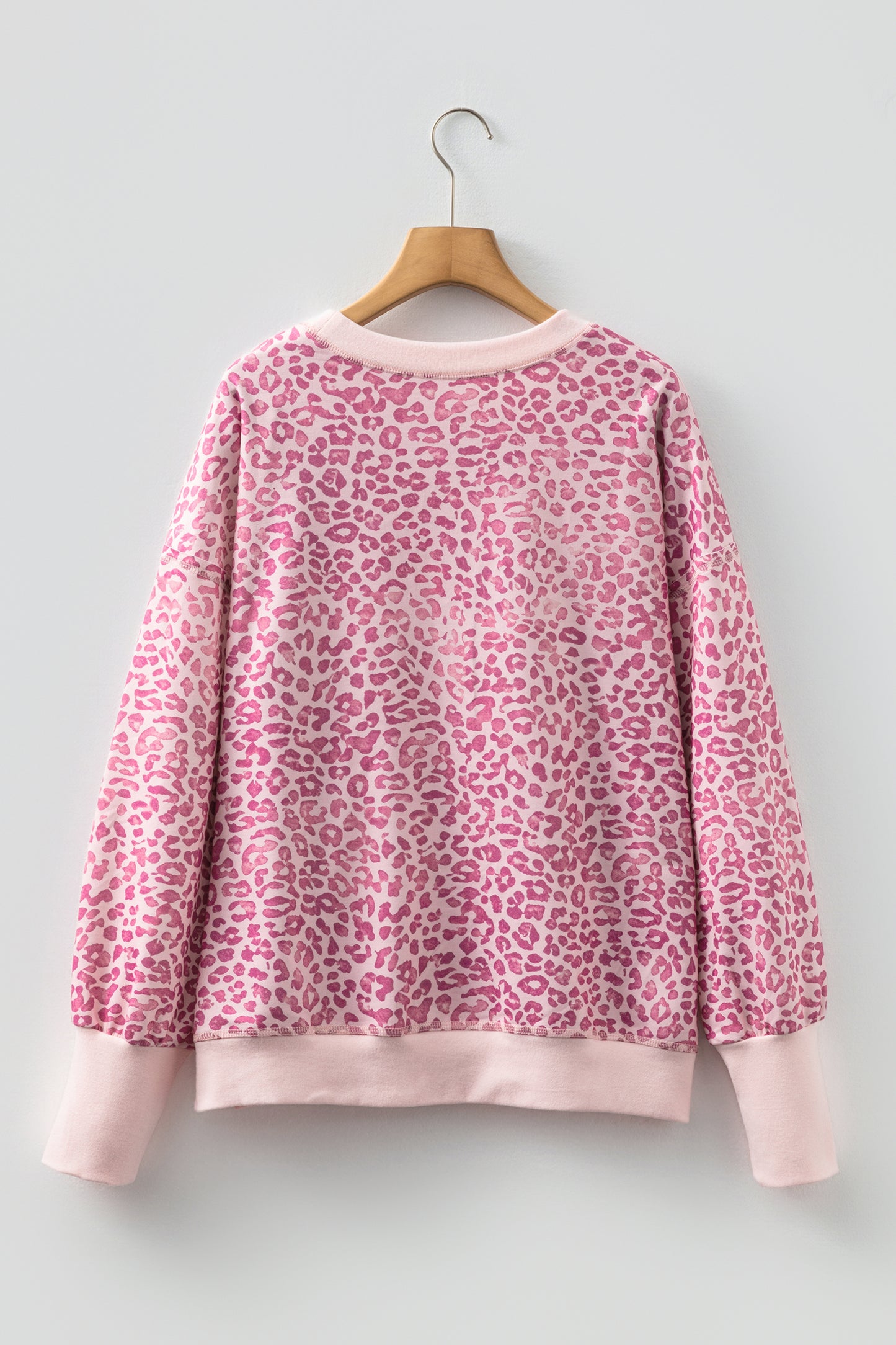 Pink Leopard Print Patchwork Crew Neck Sweatshirt