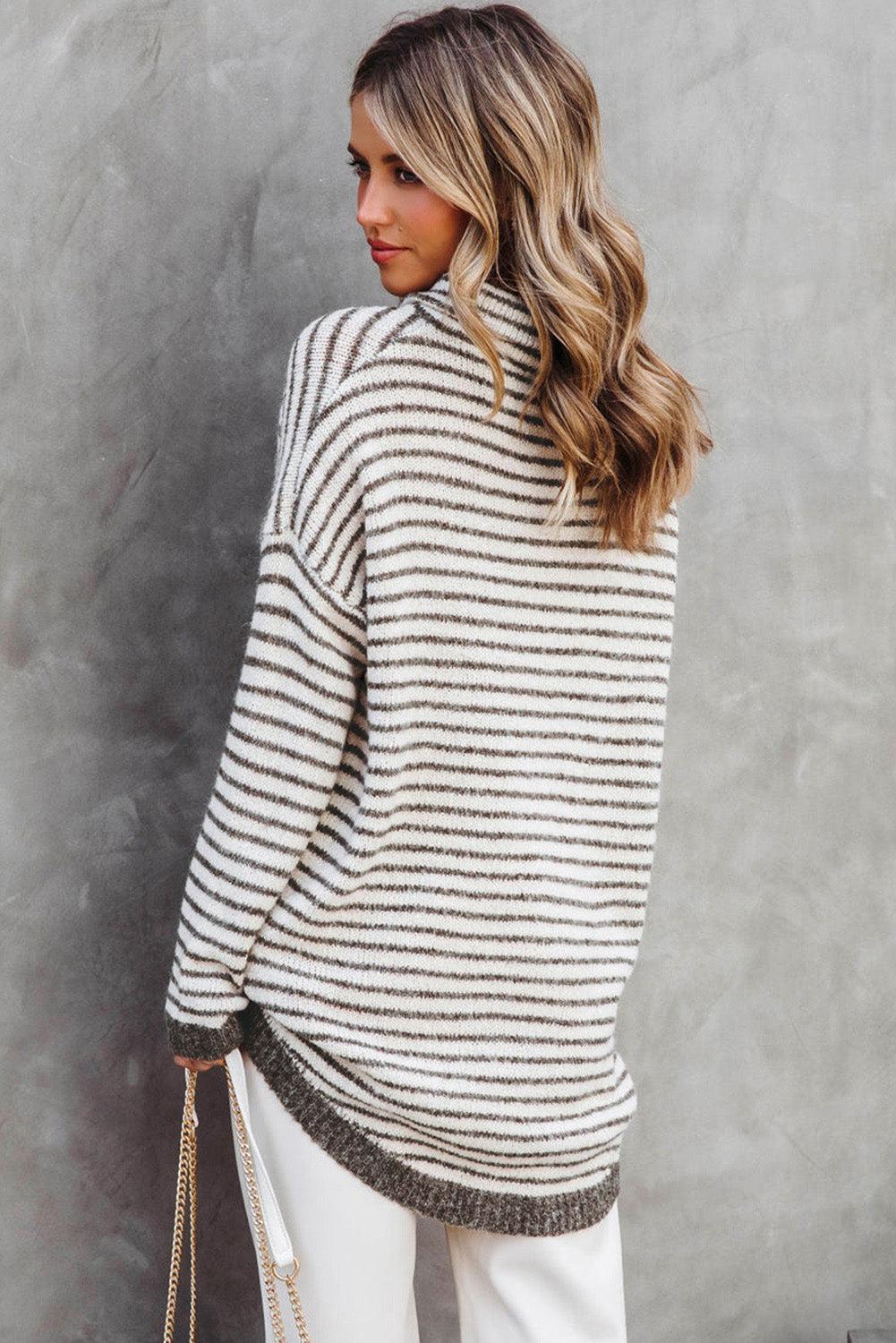 Black Striped Turtleneck Loose Sweater - L & M Kee, LLC