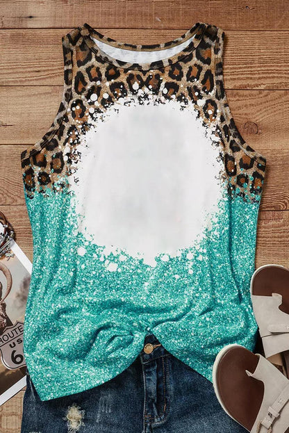 Light Blue Bleached Leopard Tie-dye Print Tank Top - L & M Kee, LLC