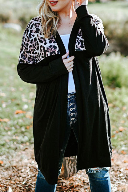 Red Printed Leopard Detail Plus Size Cardigan - L & M Kee, LLC