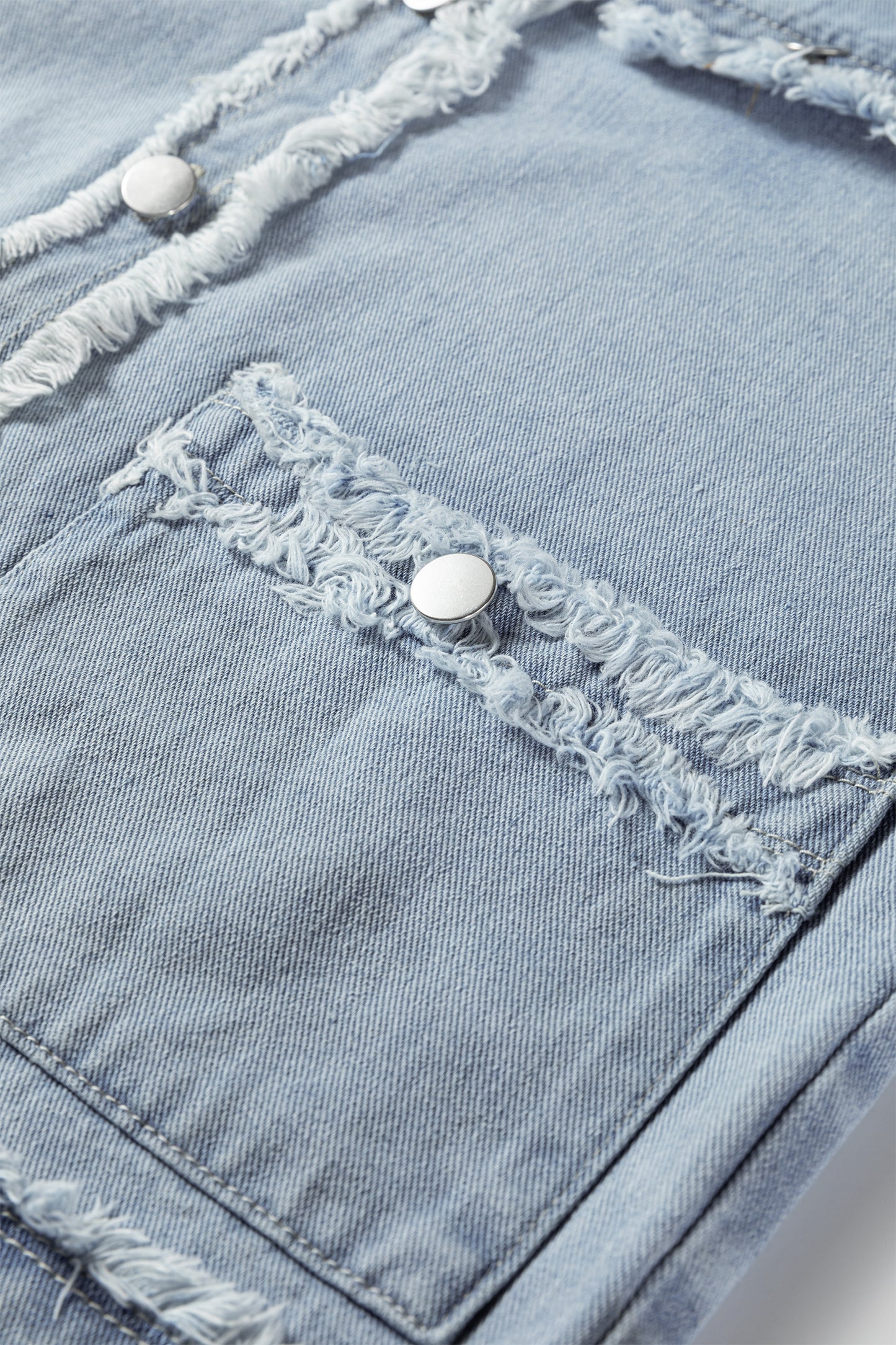 Beau Blue Frayed Edge Flap Pockets Denim Vest Jacket