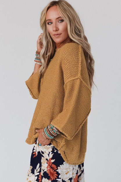 Beige Slouchy Textured Knit Loose Sweater - L & M Kee, LLC