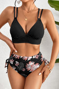Black Ribbed Knit High Waist 2pcs Bikini Swimsuit