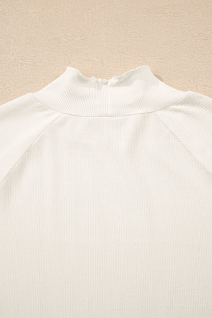 Black Ribbed Knit Lettuce Trim High Neck Long Sleeve Top