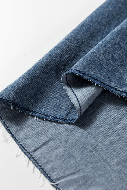 Blue Beau Chest Pocket Raw Hem Denim Loose Shirt Dress