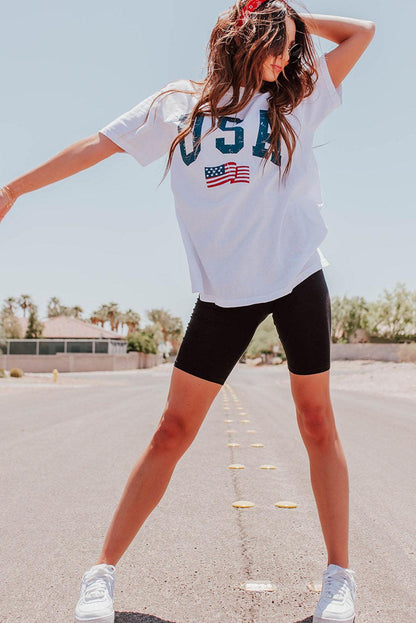 White USA Flag Graphic Oversized Tee - L & M Kee, LLC