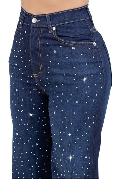 Olivia Rhinestone Wide Leg Jean