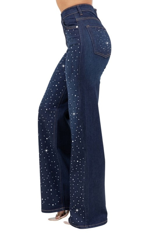 Olivia Rhinestone Wide Leg Jean