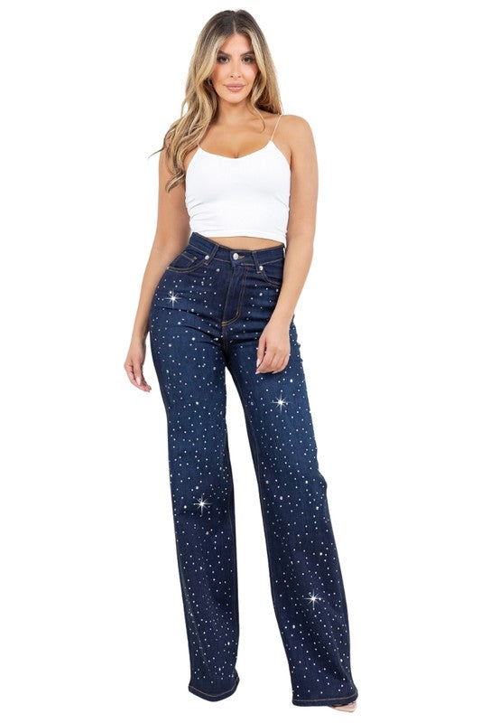 Olivia Rhinestone Wide Leg Jean