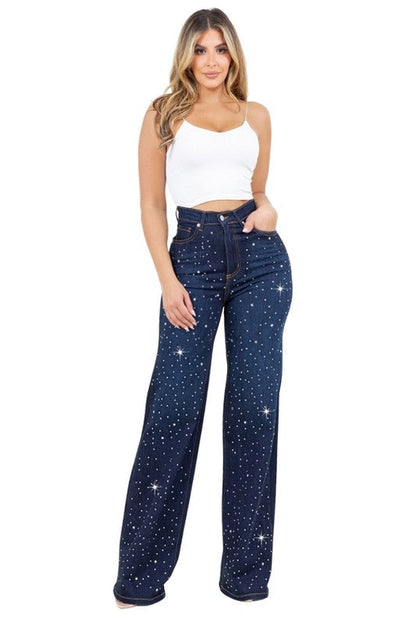 Olivia Rhinestone Wide Leg Jean