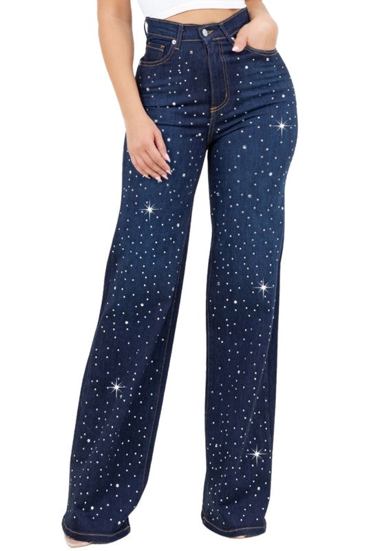 Olivia Rhinestone Wide Leg Jean
