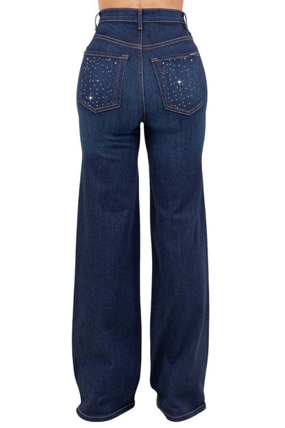 Olivia Rhinestone Wide Leg Jean