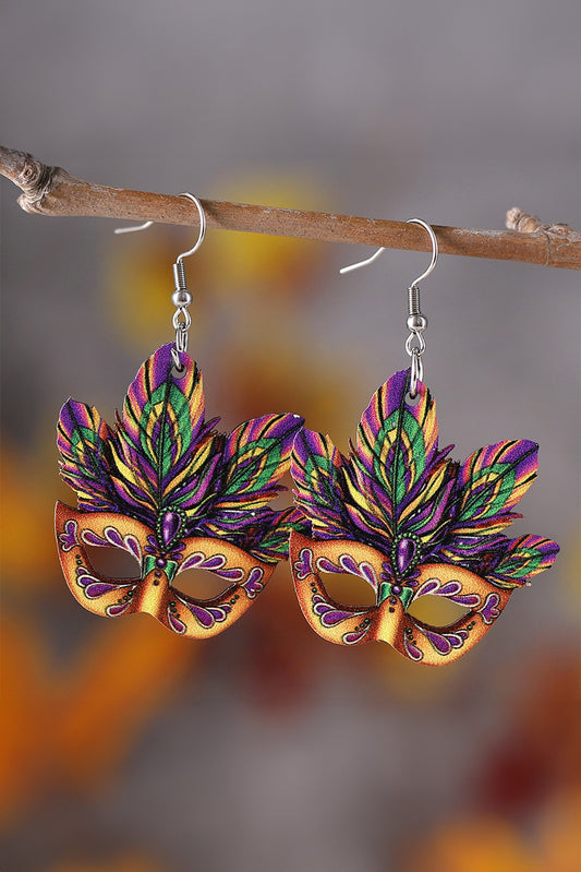 Meadow Mauve Mardi Gras Mask Dangle Hook Earrings