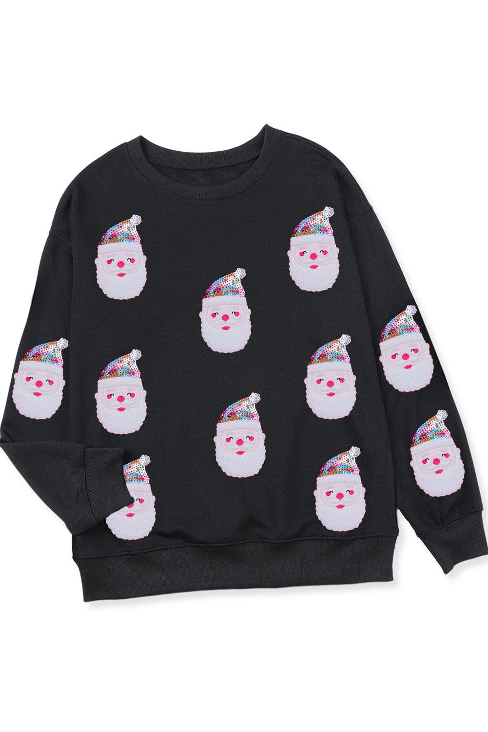 Black Sequined Christmas Santa Clause Graphic Sweatshirt - L & M Kee, LLC