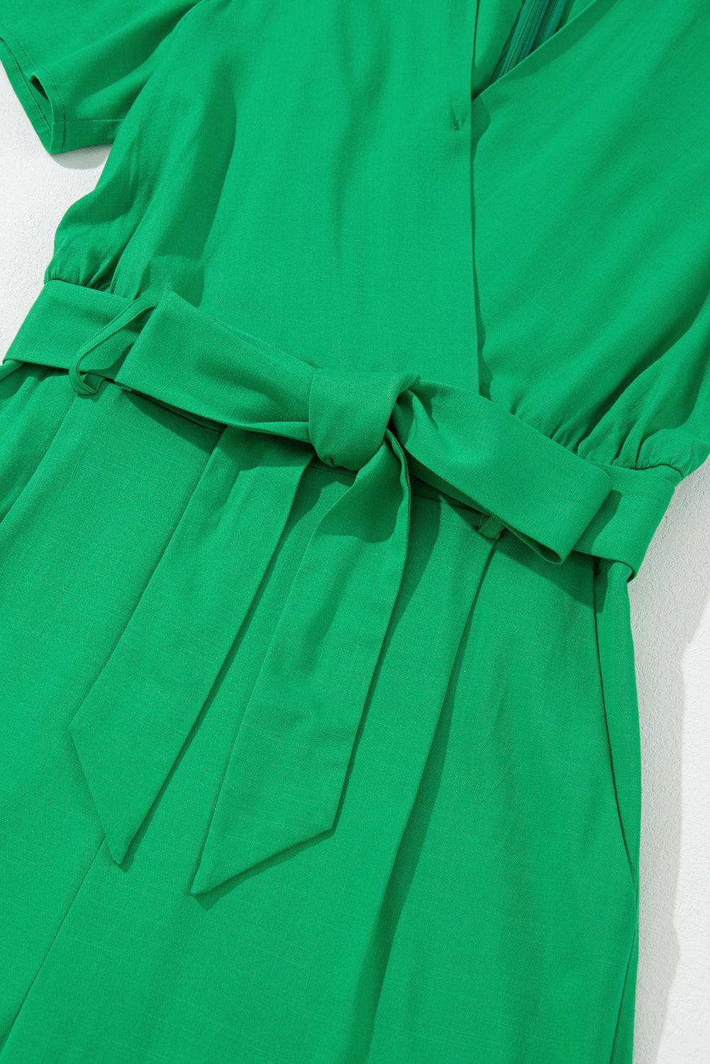 Bright Green Wrap V Neck Belted Elegant Jumpsuit - L & M Kee, LLC