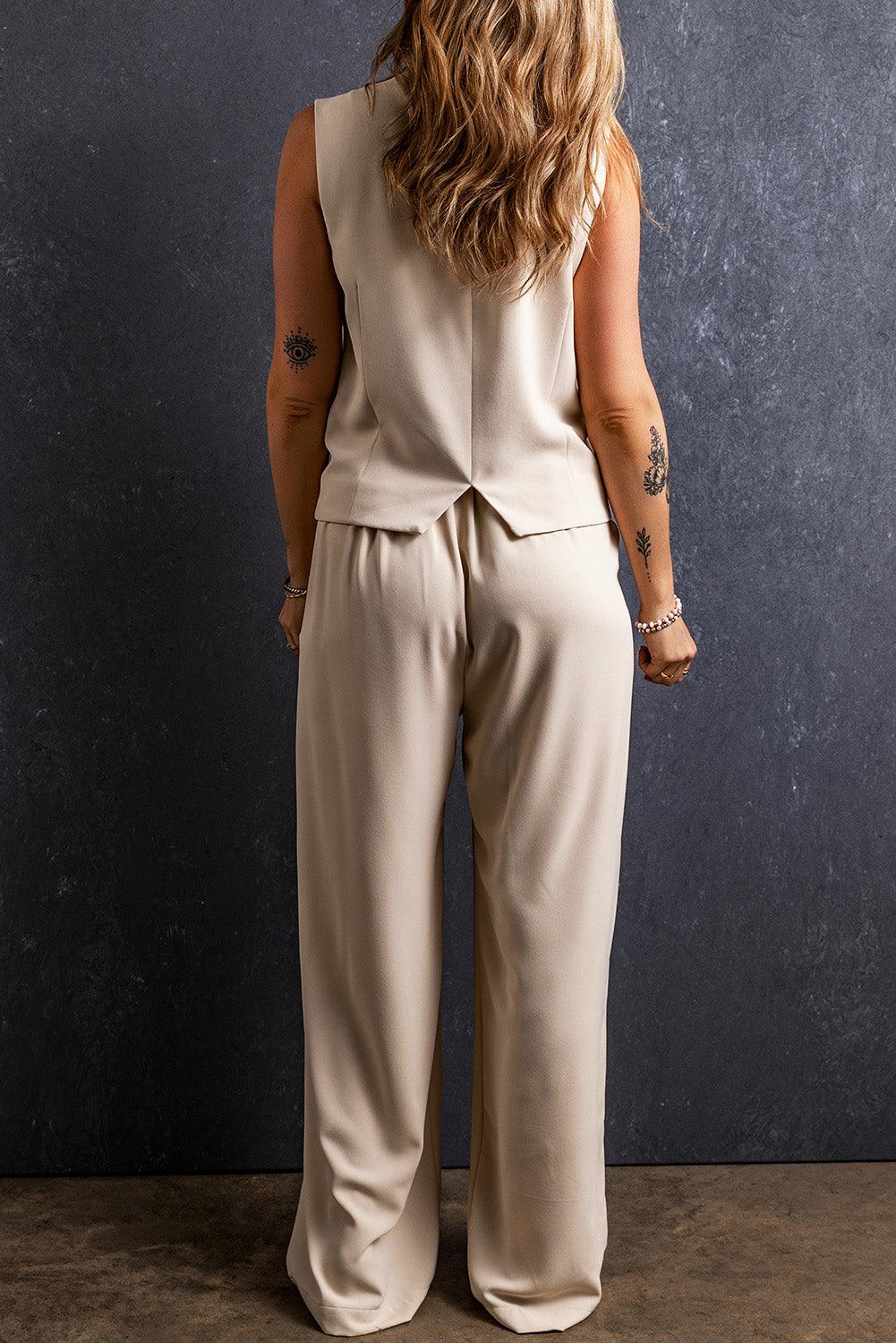 Apricot Elastic Waist Pleated Wide Leg Pants - L & M Kee, LLC