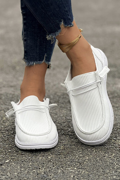 White Ribbed Lace-up Decor Slip On Shoes