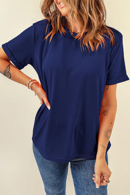 Blue Casual Plain Crew Neck Tee - L & M Kee, LLC