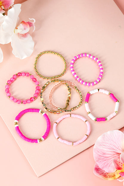 Sachet Pink 8pcs Valentine Vibe Beaded Elastic Bracelet Set