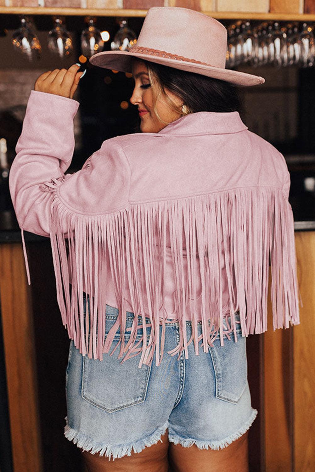 White Fringe Plus Size Cropped Jacket - L & M Kee, LLC