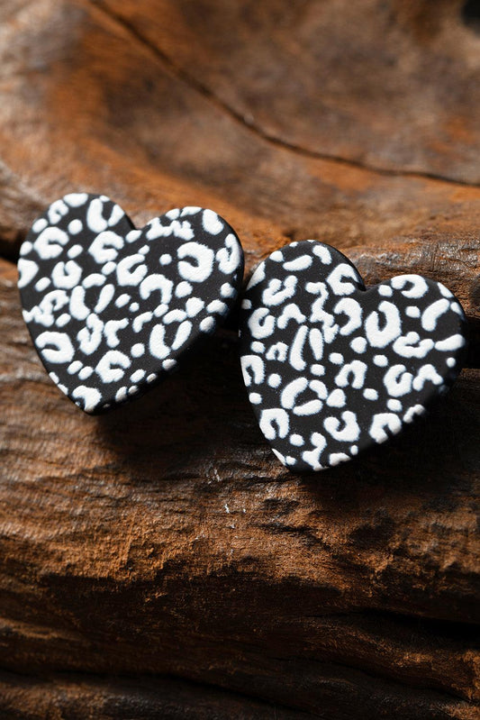 Black Leopard Heart Valentines Day Earrings - L & M Kee, LLC
