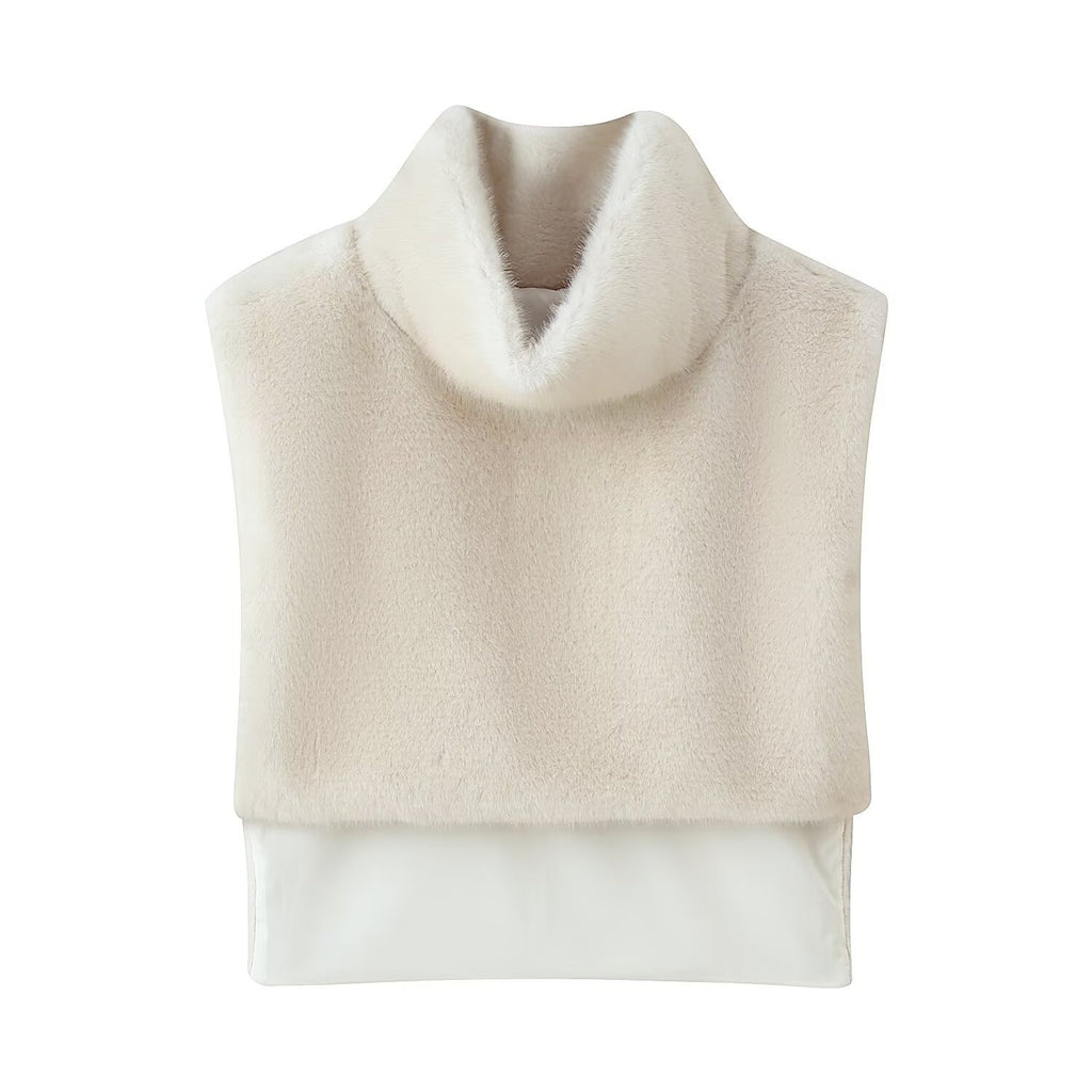 High neck sleeveless camisole imitation fur shawl