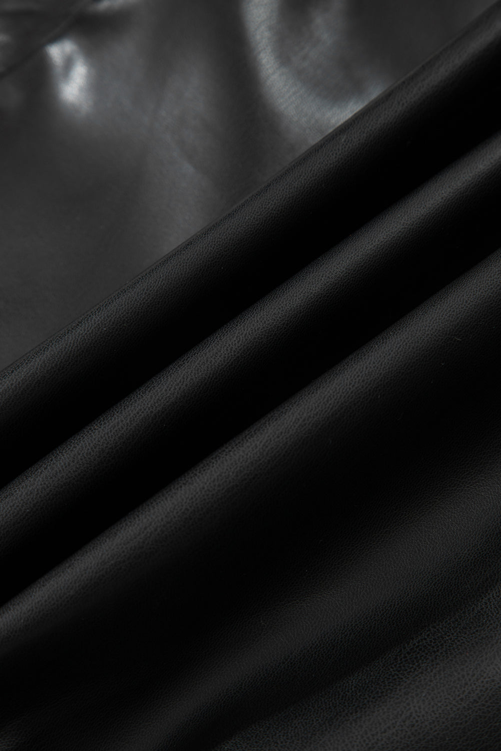 Black Double Flap Pocket Faux Leather Zip Up Stand Neck Vest