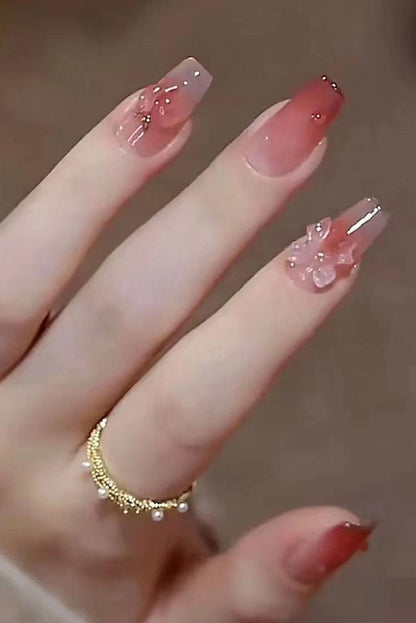 Light Pink 10pcs Bowknot Heart Coffin Shape Gradient Nail Sticker Set - L & M Kee, LLC