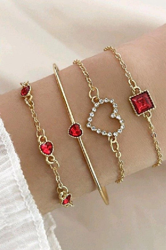 Gold 4pcs Valentine Diamond Heart Bracelet Set - L & M Kee, LLC