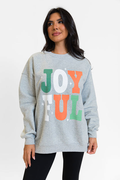 Gray Heat Transfer JOYFUL Christmas Wish Printed Sweatshirt