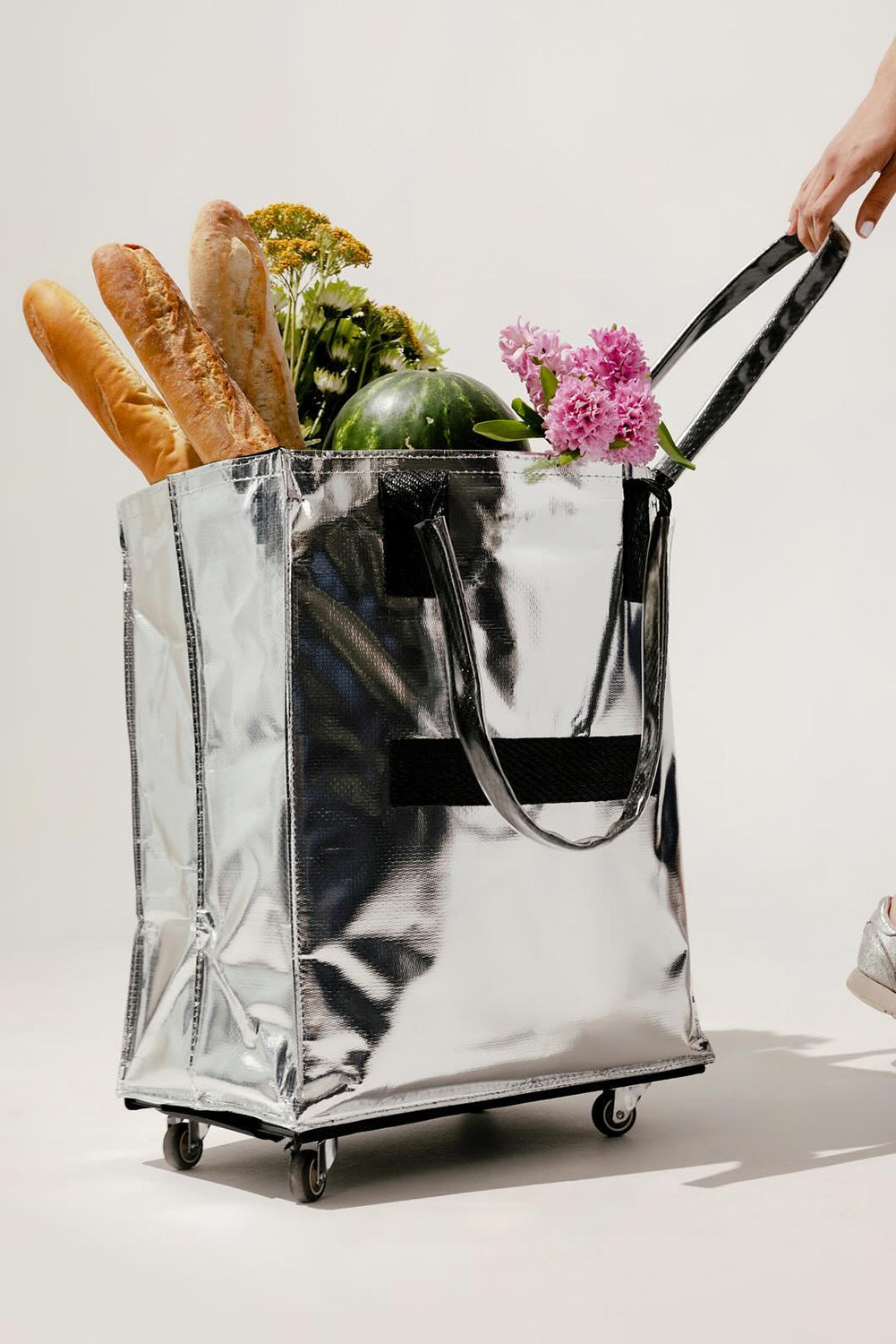 Silvery Foldable Rolling Large Shopping Tote Bag