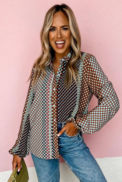 Dot Print Long Sleeve Button Down Shift Shirt - L & M Kee, LLC