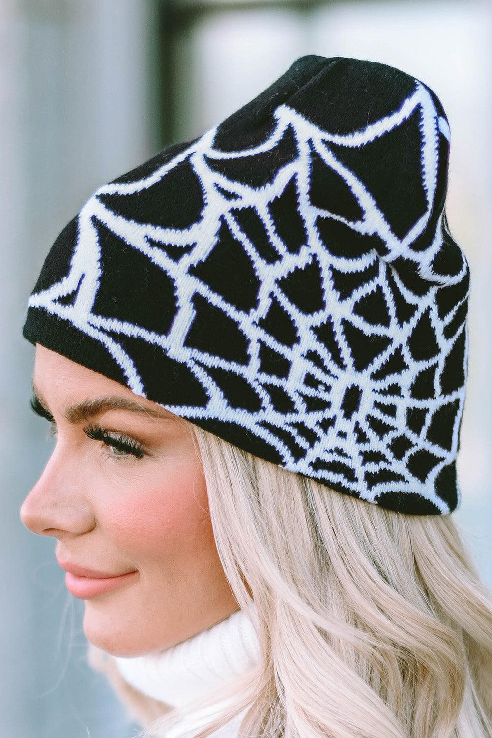 Black Halloween Cobweb Pattern Woolen Hat - L & M Kee, LLC