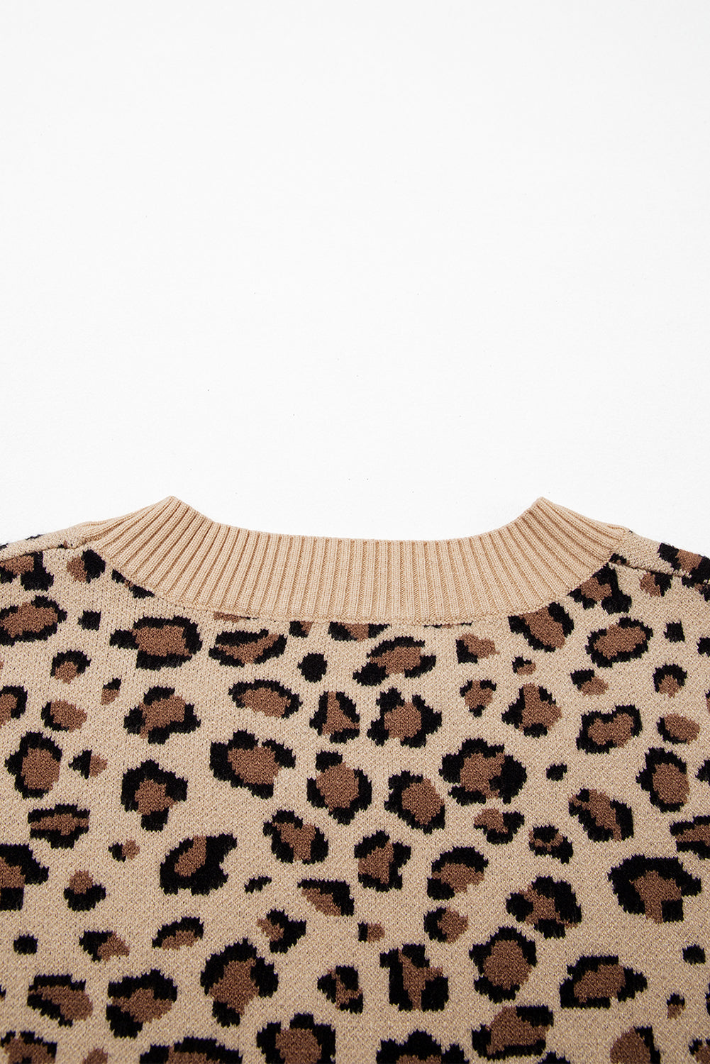 Khaki Leopard Print Dolman Sleeve Sweater