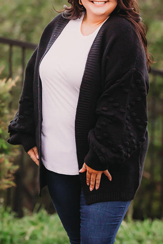 Pom Pom Detail Open Front Plus Size Cardigan - L & M Kee, LLC