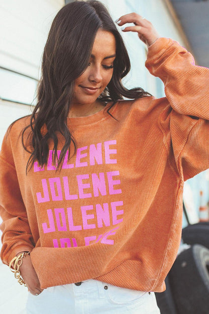 Orange JOLENE Ribbed Corded Oversized Sweatshirt - L & M Kee, LLC