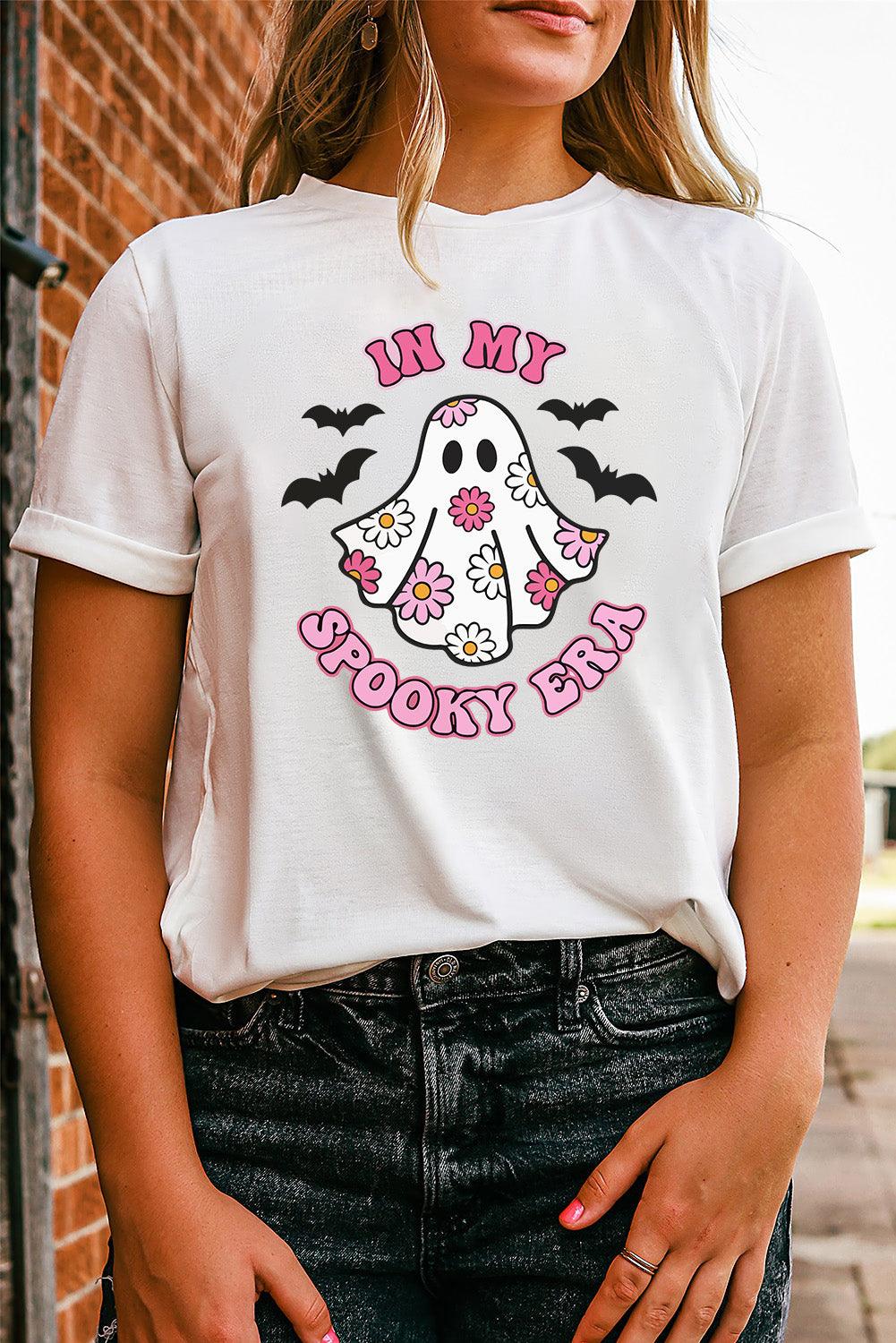 White IN MY SPOOKY ERA Halloween Ghost Graphic Tee - L & M Kee, LLC