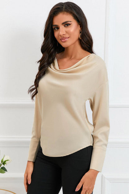 Cowl Neck Long Sleeve Elegant Blouse - L & M Kee, LLC