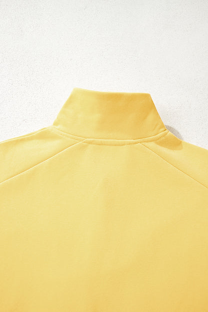 Yellow Cream Embroidered Flower Patchwork Snap Buttons Pullover Sweatshirt