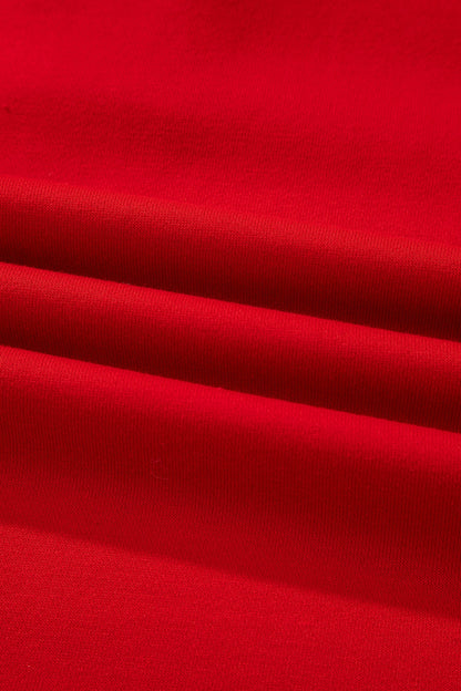 Fiery Red Contrast Striped Collar Patchwork Puff Sleeve Ruffle Hem Mini Dress